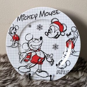 Disney Christmas Mickey Mouse White and Red Holiday Festive Ceramic Dinner Plate